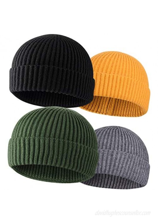 ROYBENS 4 Pack Wool Fisherman Beanies for Men  Knit Short Watch Cap Winter Warm Hats