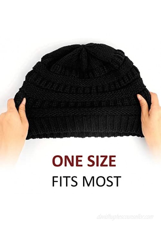 Womens Satin Lined Winter Beanie Cable Knit Beanie for Men Silk Lining Thick Chunky Cap Soft Slouchy Warm Hat