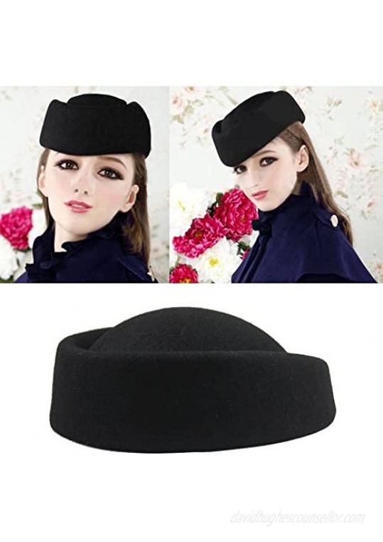 YING LAN Wool Cap Stewardess Pillbox Hat Teardrop Fascinator Base Sweet Design