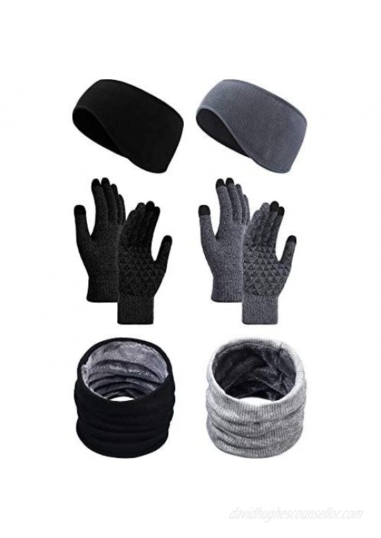 6 Pieces Winter Touchscreen Gloves Ear Warmer Headbands and Knitted Scarves Men Women Cold Weather Set for Jogging  Running  Cycling  Skiing and Daily Wear