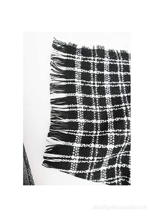 Black White Plaid Scarf Checked Pattern Wrap Shawl Warm Women Winter