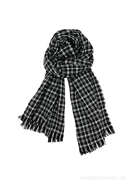 Black White Plaid Scarf Checked Pattern Wrap Shawl Warm Women Winter