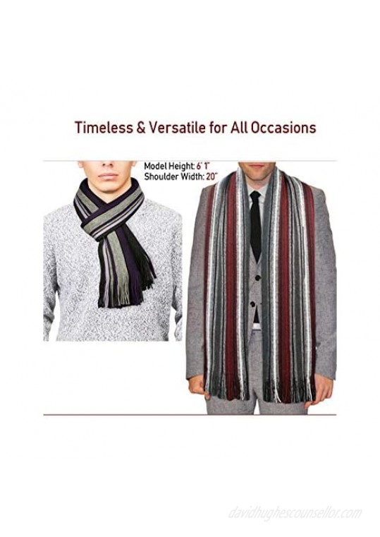 Dahlia Mens Winter Scarf - Synthetic Wool Extra Long & Warm Striped Knit