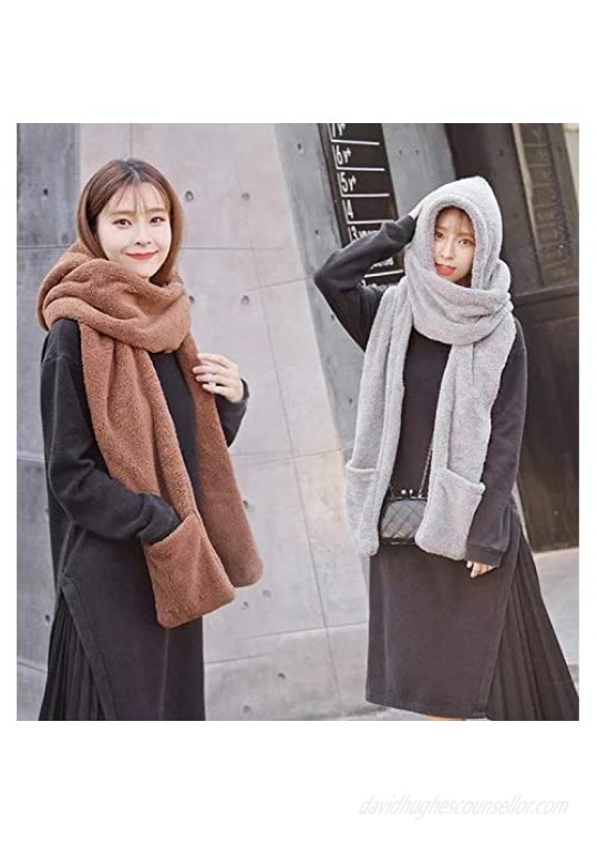 Gadgeteir Winter warm soft thick shawls durable and attractive fashionable twist scarf with gloves like pockets sets to warm your hands or a place to put your phone or keys also comes with color - White Medium
