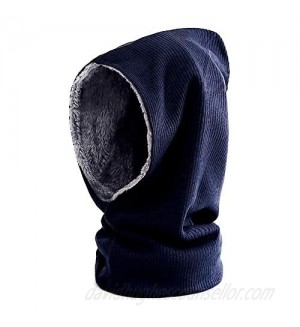 GERINLY Solid Color Hooded Scarf Knitted Infinity Scarf with Beanie Hat Pullover Running Hat for Winter