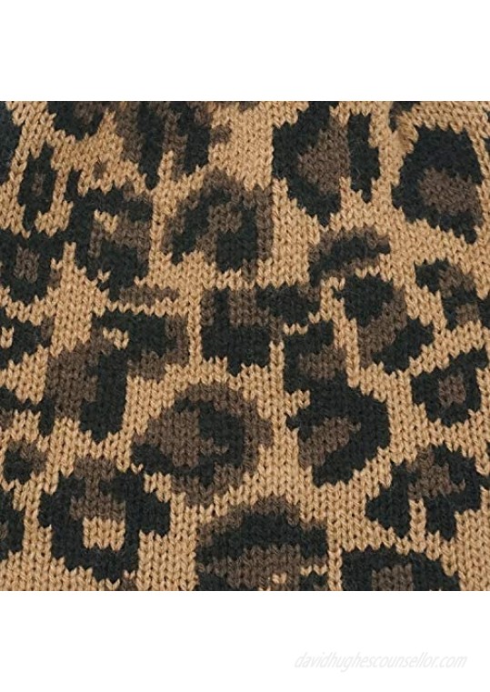 Leopard Knit Long Scarf Cheetah Full Finger Knit Gloves Leopard Knitted Hat Warm Winter Accessory Sets for Women Hat
