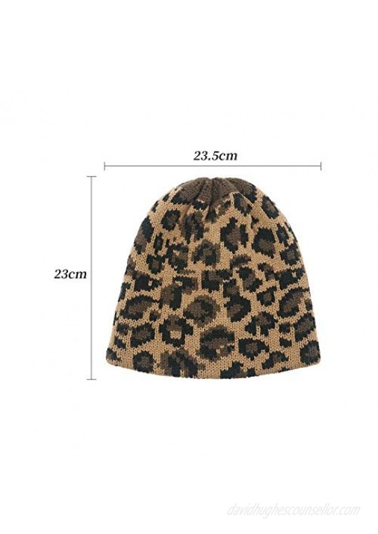 Leopard Knit Long Scarf Cheetah Full Finger Knit Gloves Leopard Knitted Hat Warm Winter Accessory Sets for Women Hat