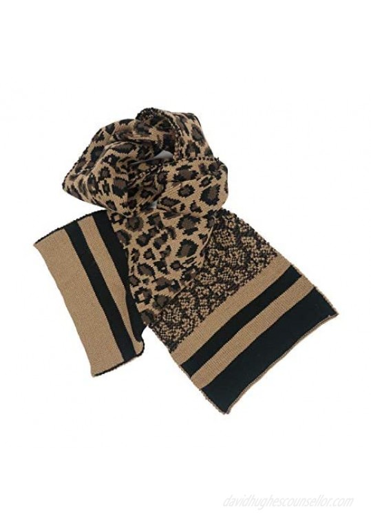 Leopard Knit Long Scarf Cheetah Full Finger Knit Gloves Leopard Knitted Hat Warm Winter Accessory Sets