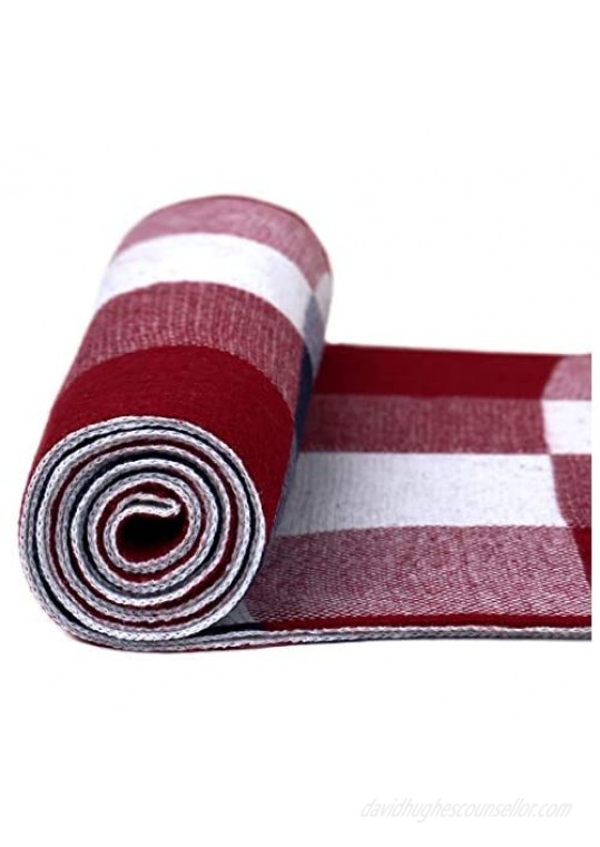 Men's Long Thick Plaid Scarf Cashmere Feel Soft Warm Scarves Unisex Red White Grey