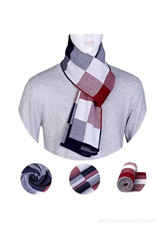 Men's Long Thick Plaid Scarf Cashmere Feel Soft Warm Scarves Unisex Red White Grey