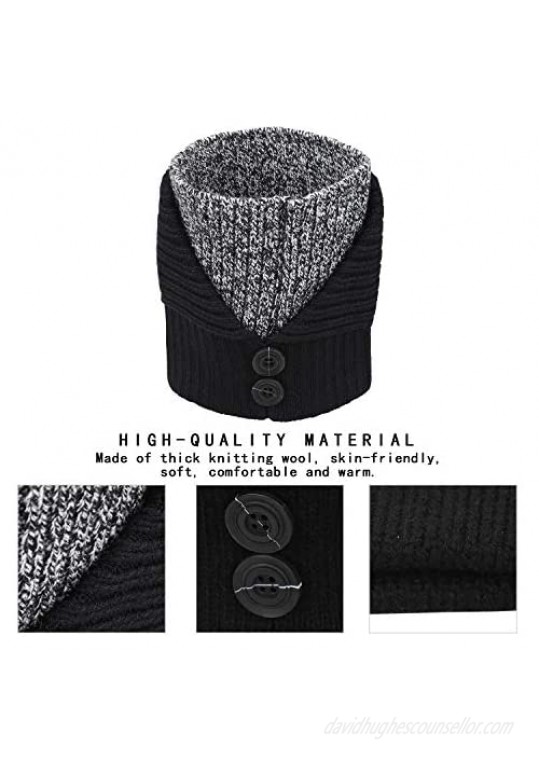 Men's Winter Beanie Hat & Button Scarf & Touchscreen Gloves 3 Pieces Warm Knitted Set for Men