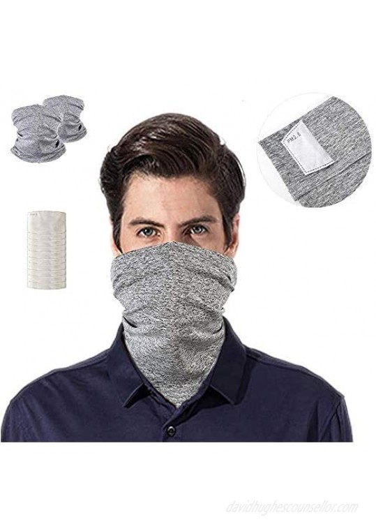 Scarf Bandanas Neck Gaiter with Safety Carbon Filters Multi-purpose Face Cover (Light Grey)