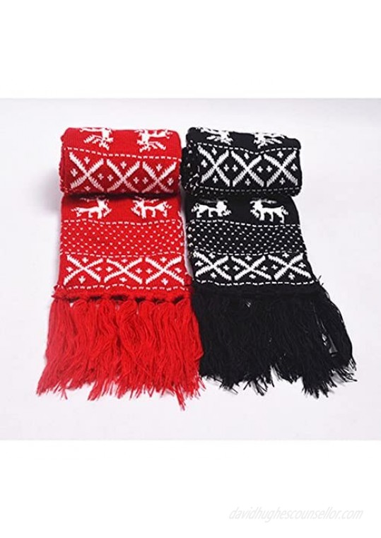 Sun Kea Winter Warm Knitted Scarf Reindeer Pattern Christmas Neck Warmer Fashion Fringed Neckerchief Neck Wrap