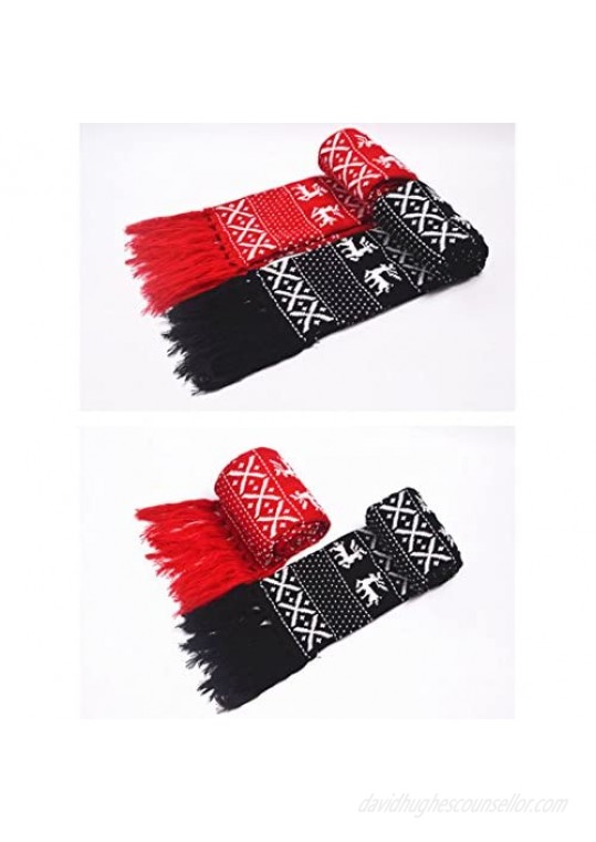 Sun Kea Winter Warm Knitted Scarf Reindeer Pattern Christmas Neck Warmer Fashion Fringed Neckerchief Neck Wrap