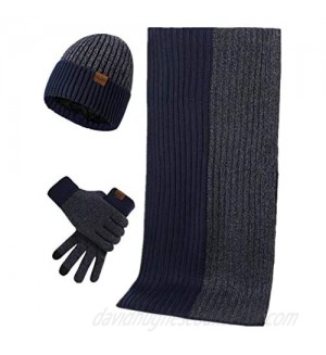 Winter Knit Beanie Hat Neck Warmer Scarf and Touch Screen Gloves Set 3 Pcs Fleece Lined Skull Cap for Men Women