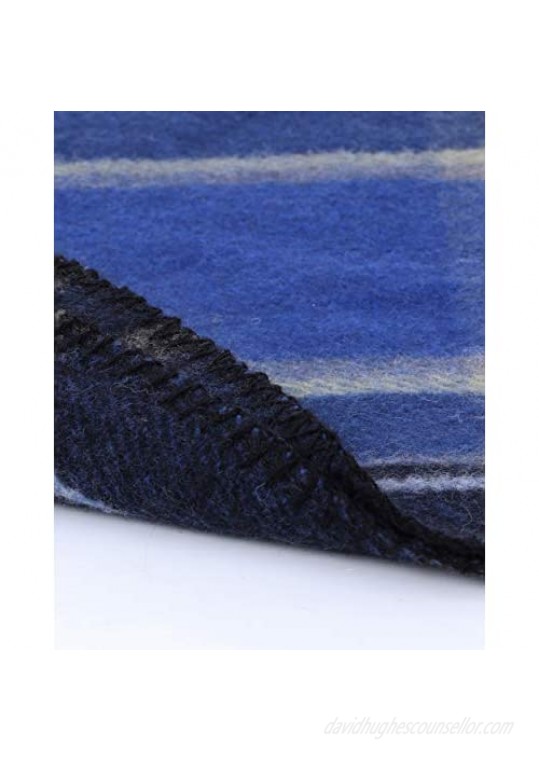 Wool Fall/Winter Blue Black Scarf for Men Women- Scottish Tartan Plaid Merino Scarves 10 x 69 Inches Blue Black Golden Plaid